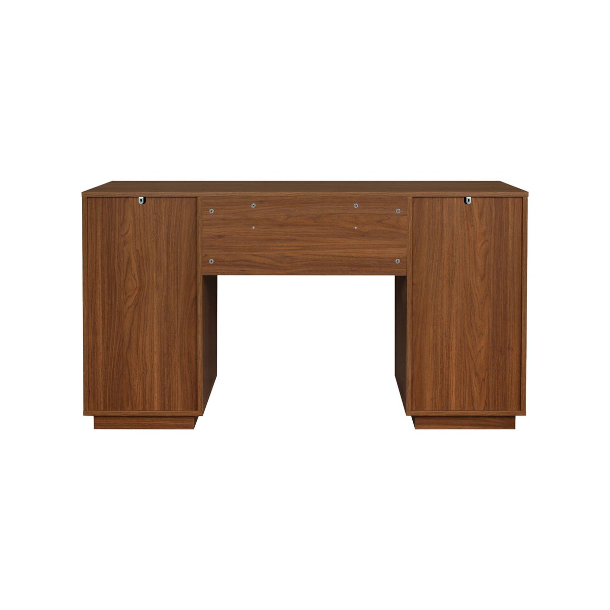 Bureau décor bois et tissu 2 portes 2 tiroirs 1 niche 140cm KUBA noyer, SWEEEK