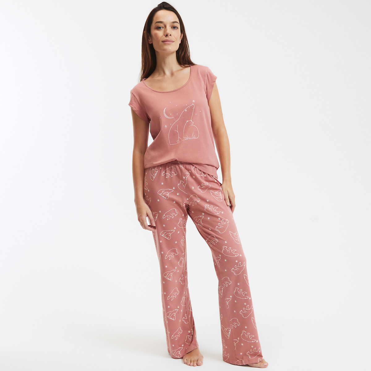 Pyjama en coton, manches courtes rose imprimé, SO'HOME