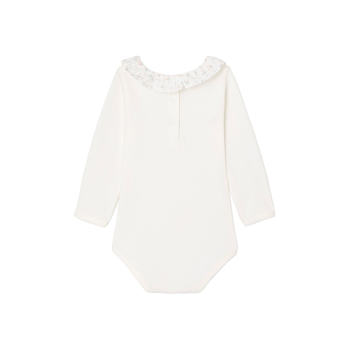Lot de 2 bodies naissance unis avec col volanté imprimé rose, VERTBAUDET
