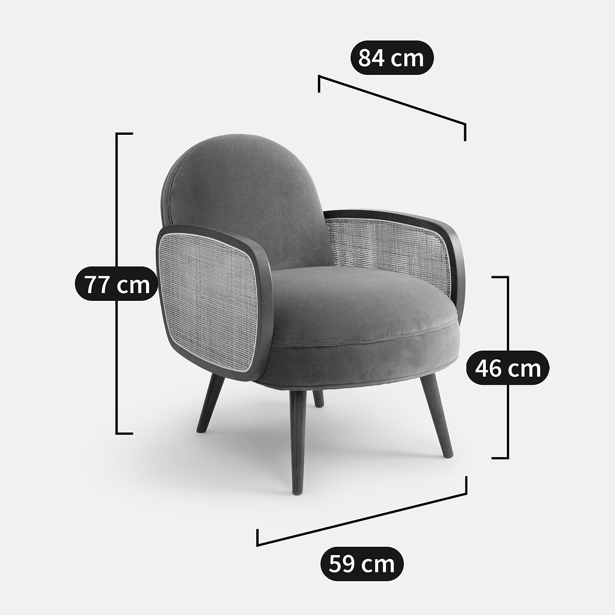Fauteuil velours et cannage, Buisseau vert, LA REDOUTE INTERIEURS