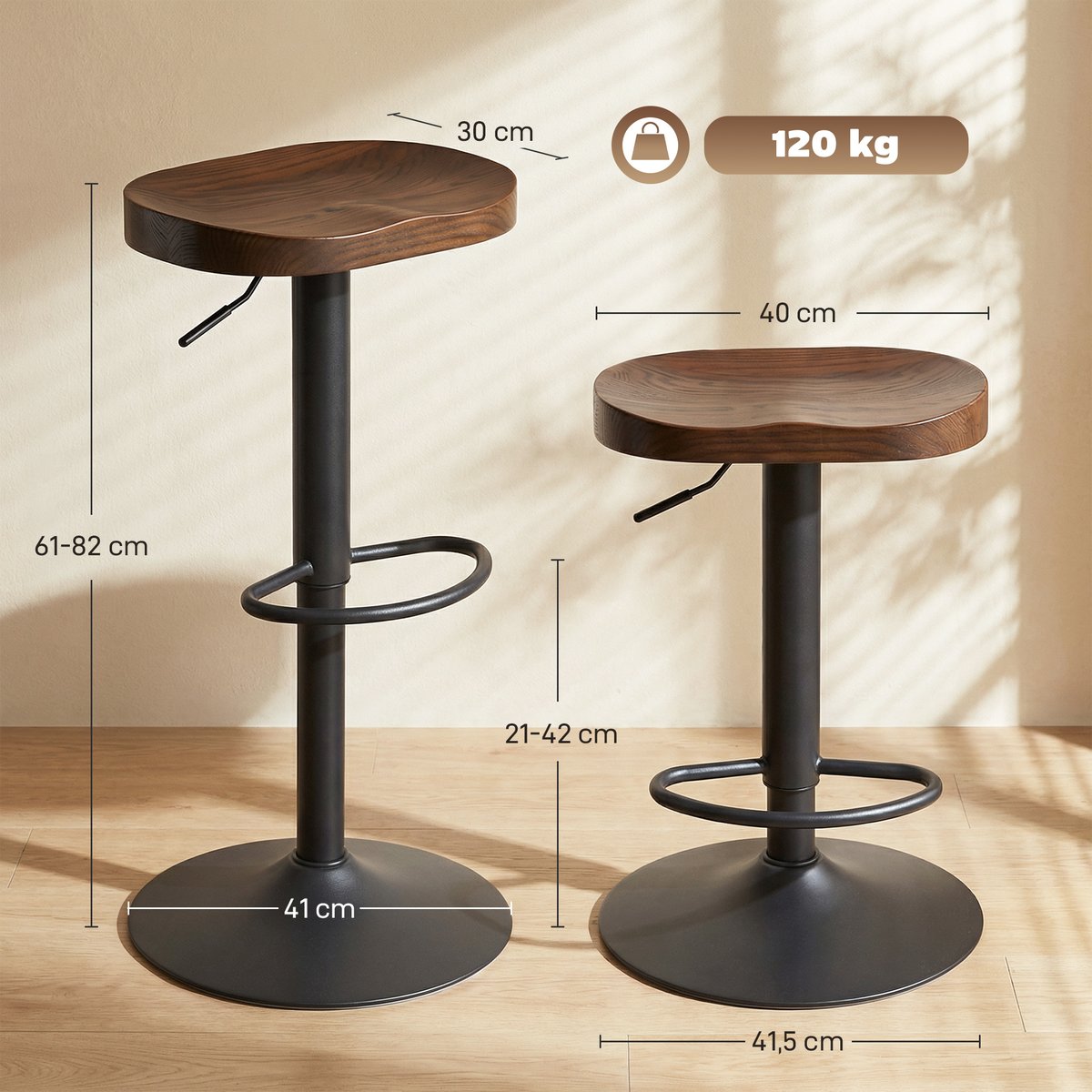 Tabouret de bar Bois d'orme Marron foncé marron foncé, noir, HOMCOM