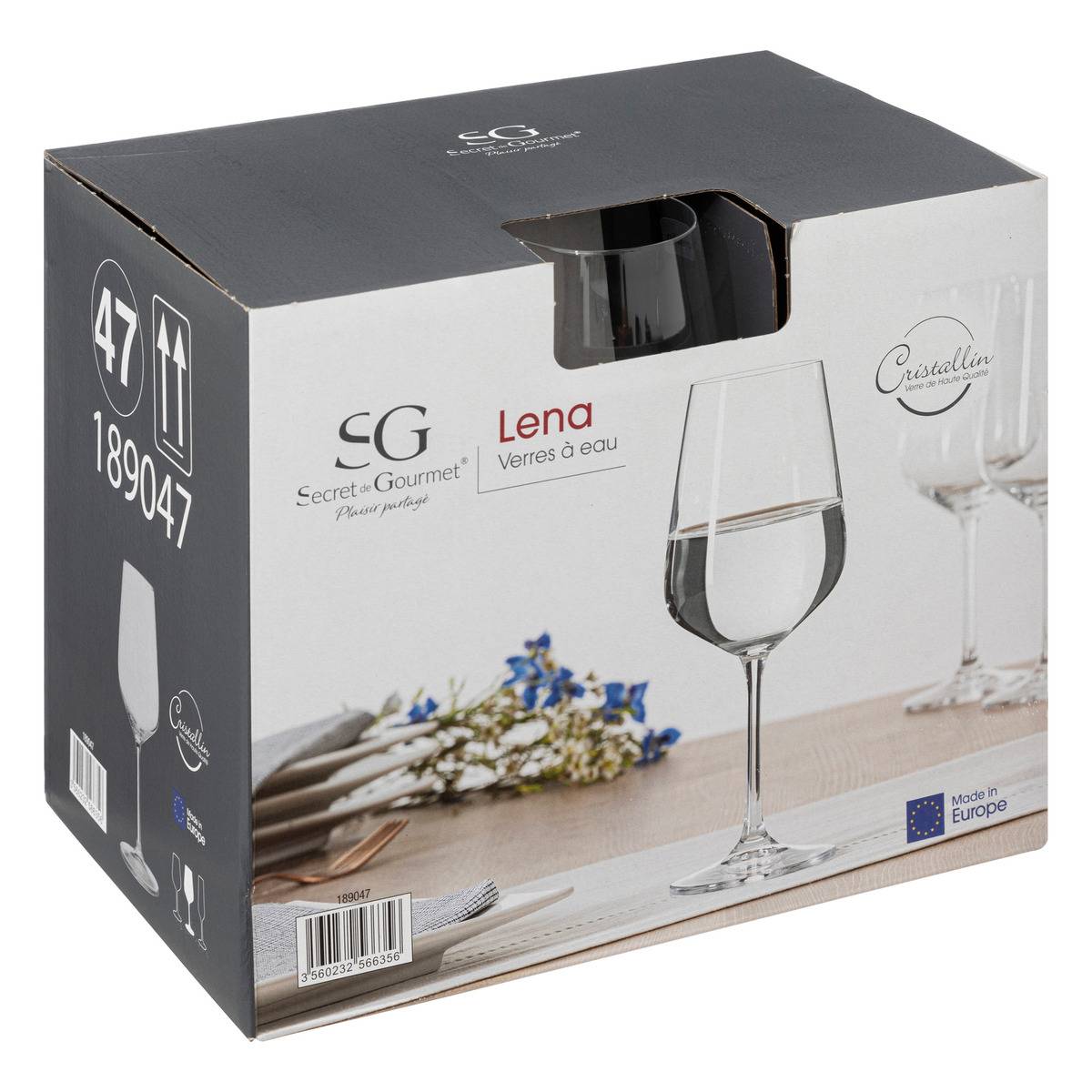 Lot de 6 verres à eau en verre cristallin LENA transparent, SECRET DE GOURMET