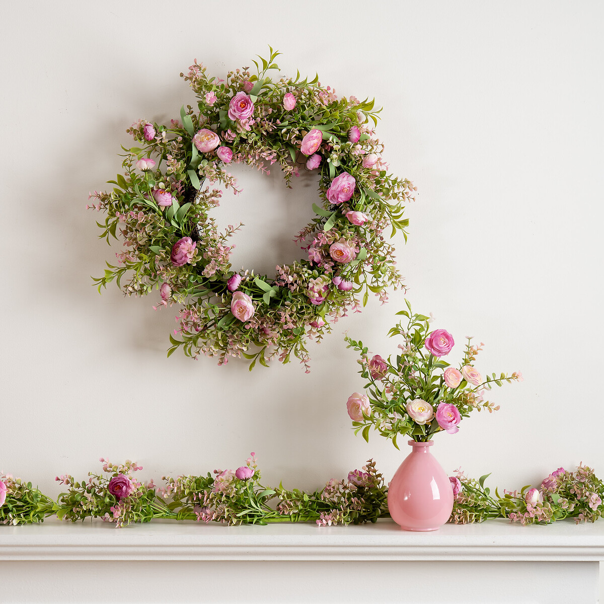 38cm Pink Floral Arrangement in Glass Vase pink, SO'HOME