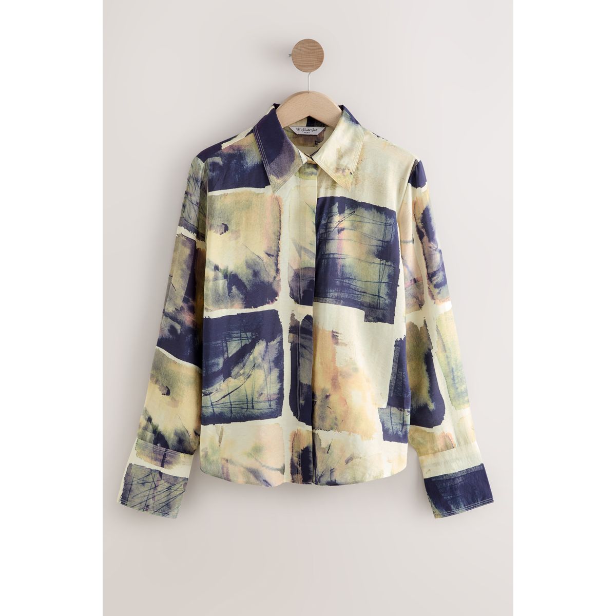 Chemise boutonnée à manches longues imprimé quadrillé bleu marine/crème, NEXT