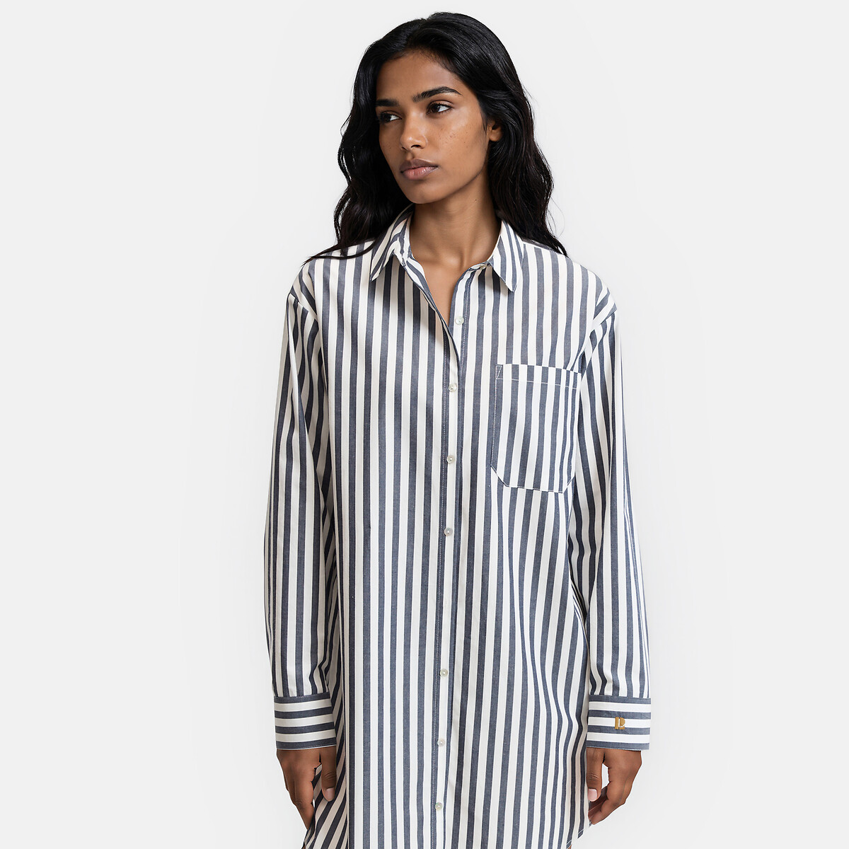 Chemise de nuit popeline rayée, Signature CARLITA rayé bleu, LA REDOUTE COLLECTIONS