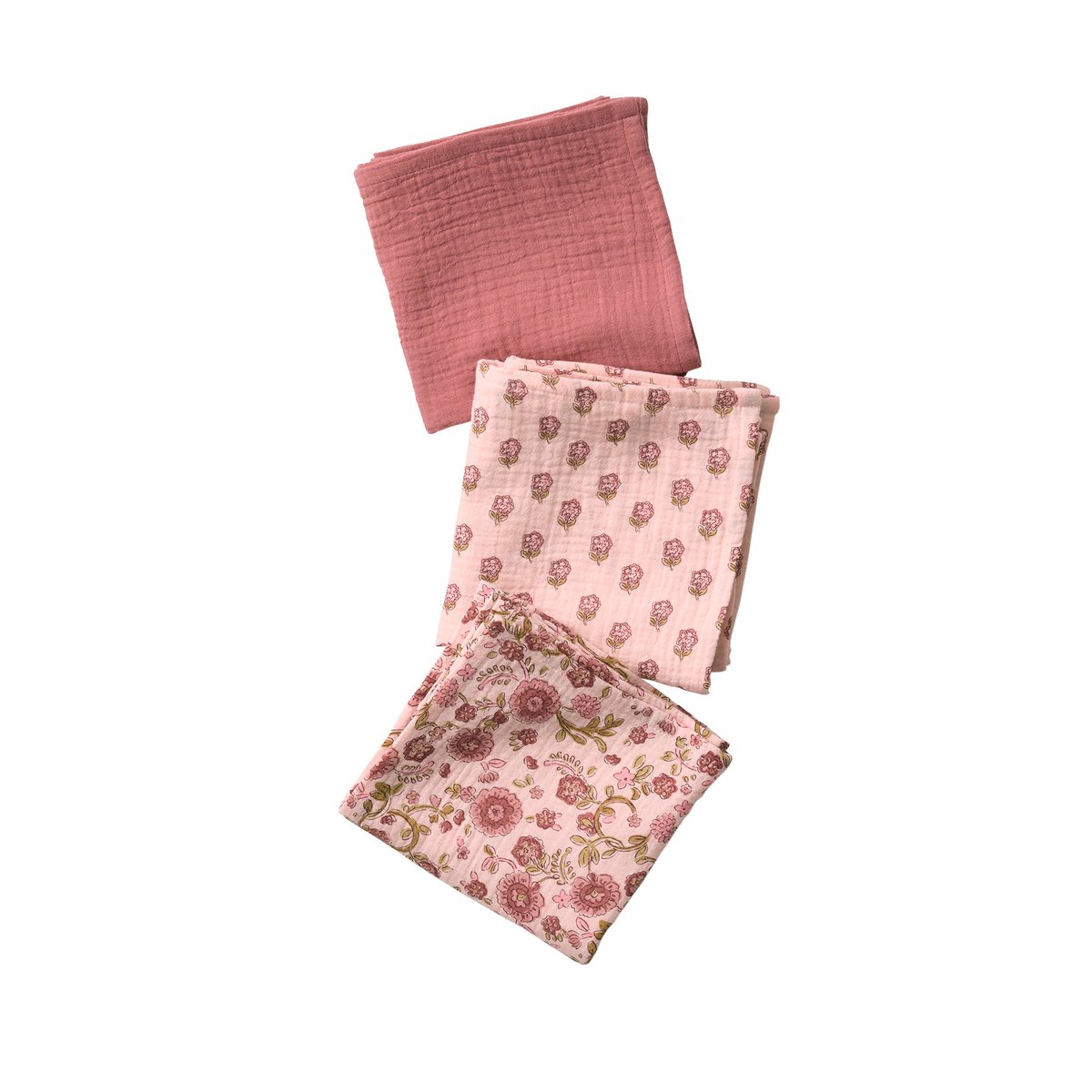 Lot 3 langes gaze coton rose imprimé, VERTBAUDET