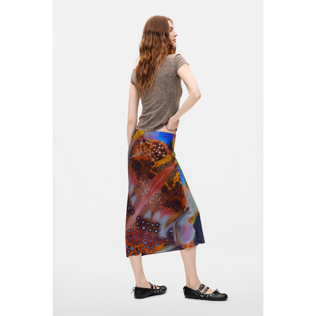 Jupe midi imprimée noir, DESIGUAL