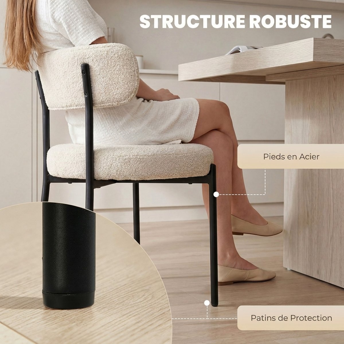 Chaise de salle à manger Tissu bouclette (100 beige, HOMCOM