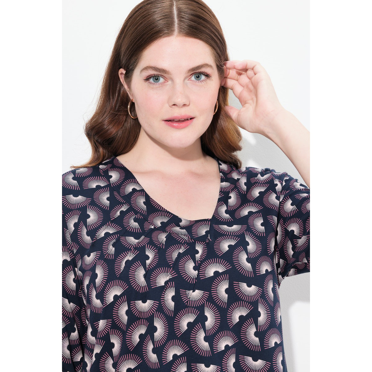 T-shirt long en coton bio marine, ULLA POPKEN