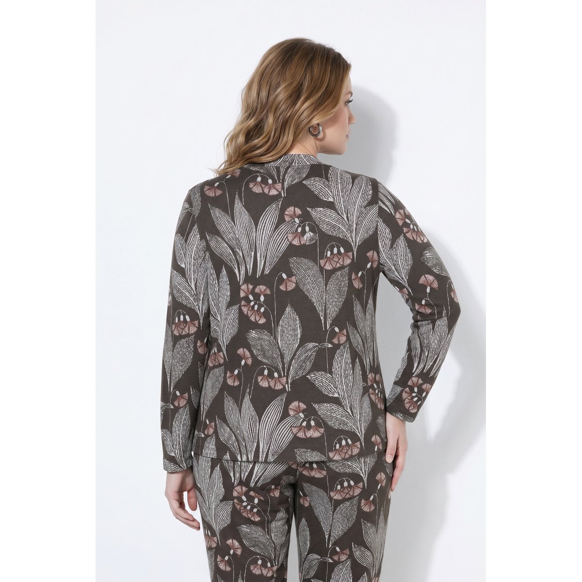 Sweat-shirt en coton bio, motif Jacquard noir marron, ULLA POPKEN