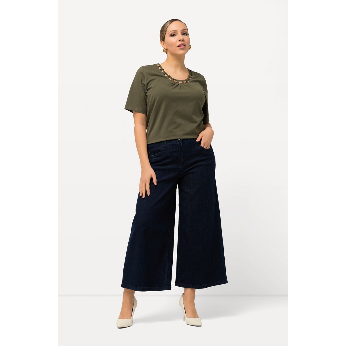 Jupe-culotte en jean. Coupe Marlene à jambe bleu jean, ULLA POPKEN