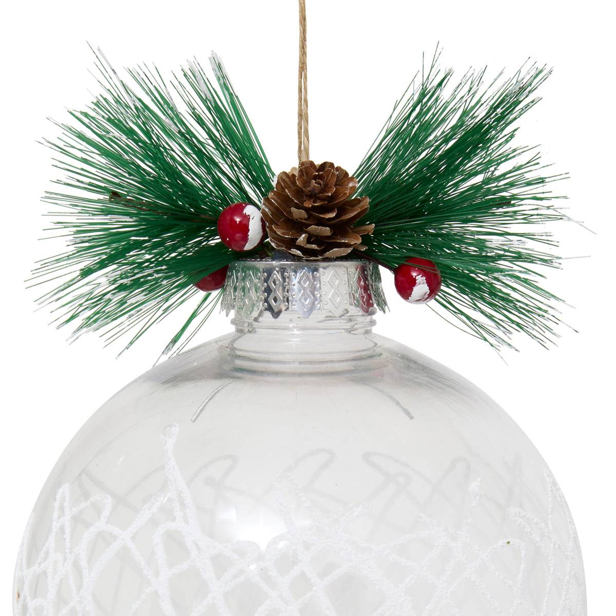 Boule branche de houx intérieur billes D.15 cm blanc, FEERIC LIGHTS & CHRISTMAS