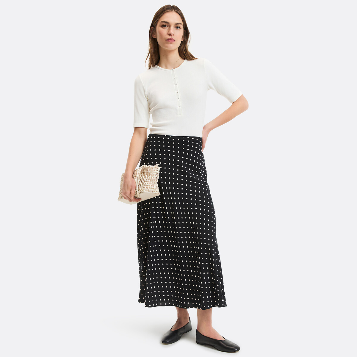 T-shirt scollo tunisino, maniche corte avorio, LA REDOUTE COLLECTIONS