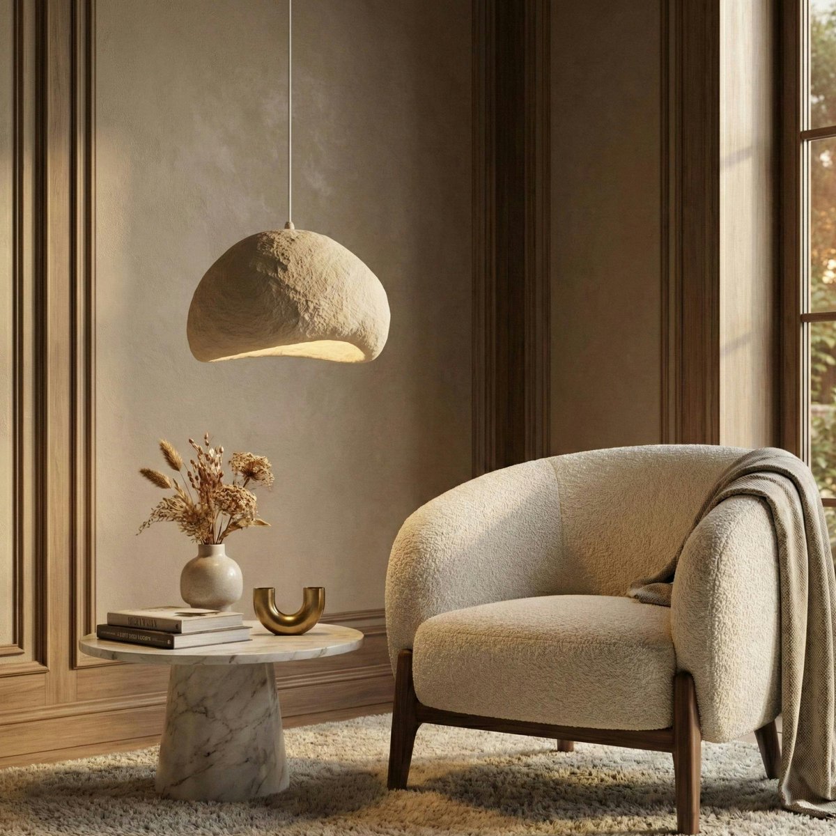 Suspension beige design organique 1 abat-jour NOXIS beige, PIER IMPORT