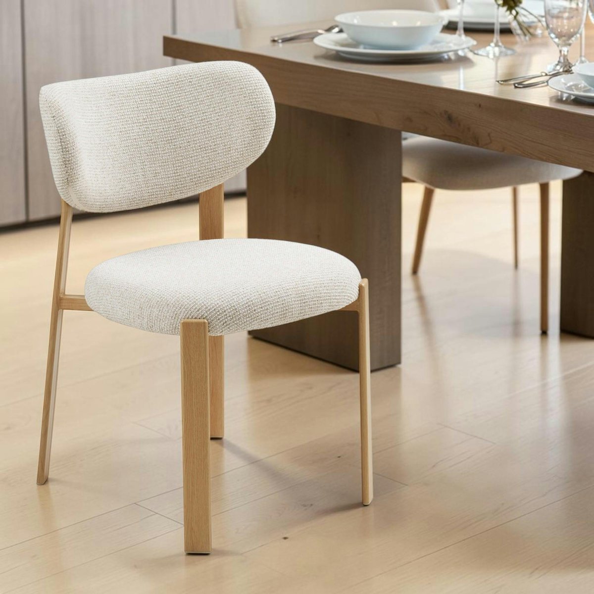 Chaise bois et tissu sable (lot de 2) AMSTERDAM ecru, PIER IMPORT