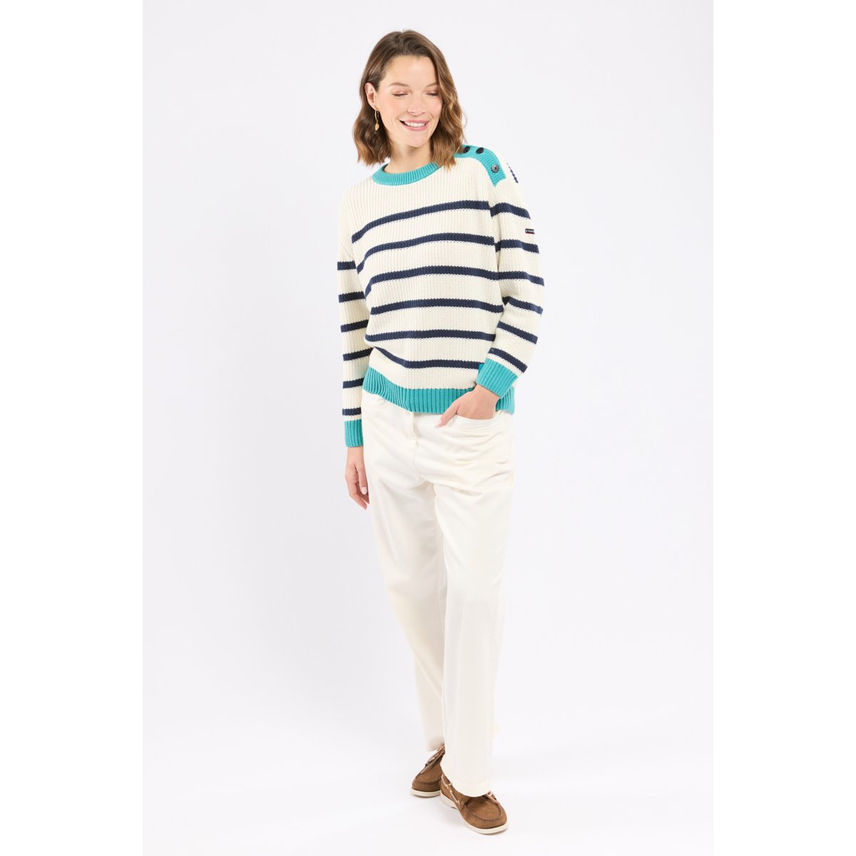 Pull marin ROUTE DU RHUM blanc/ marine deep/ pool b, ARMOR-LUX