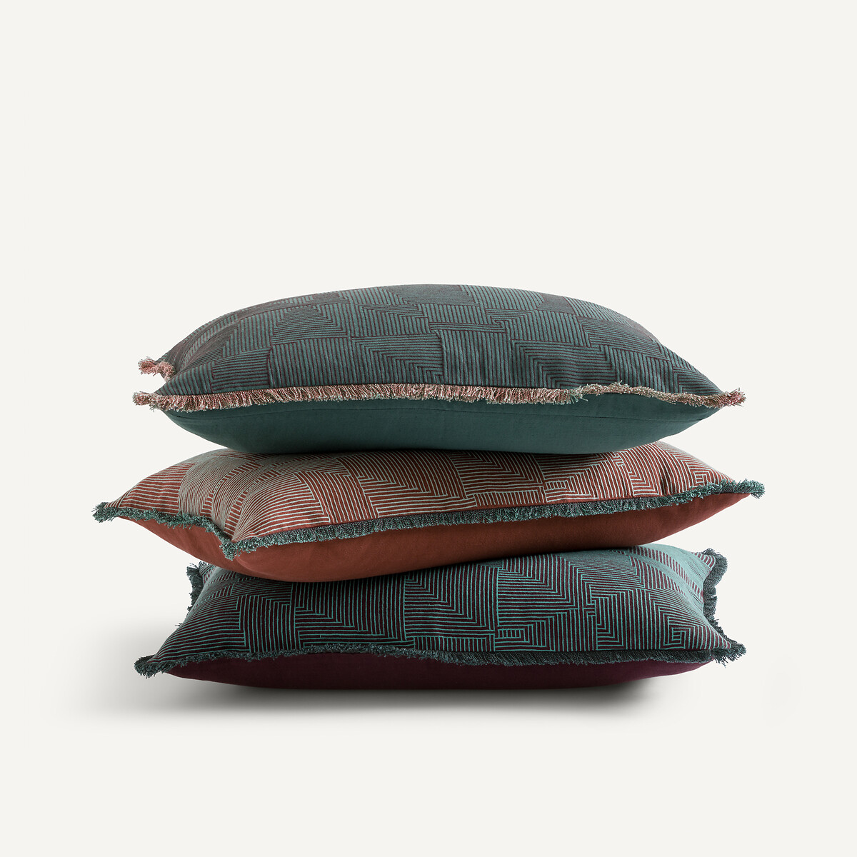 Housse de coussin brodée en lin et coton, SORINE acajou / menthe, AM.PM