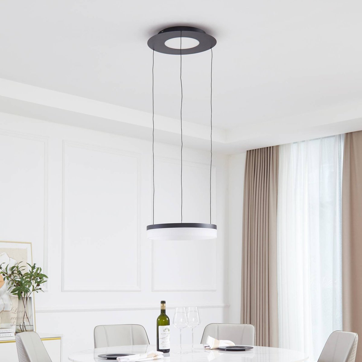 Suspension connectée  moderneLED, Squillo noir sable, blanc, LUCANDE