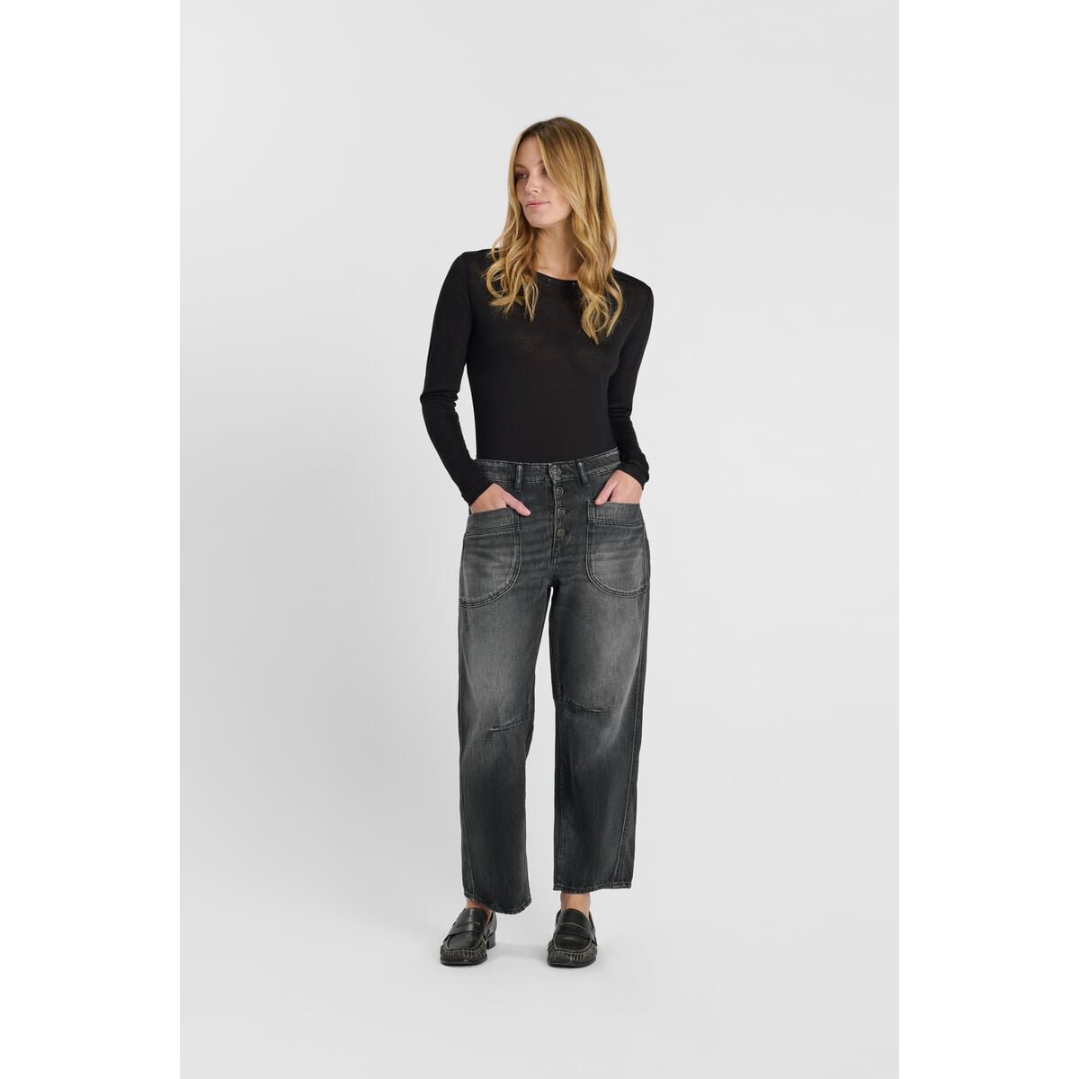 Jeans loose, large balloon , longueur 34 black / black, LE TEMPS DES CERISES