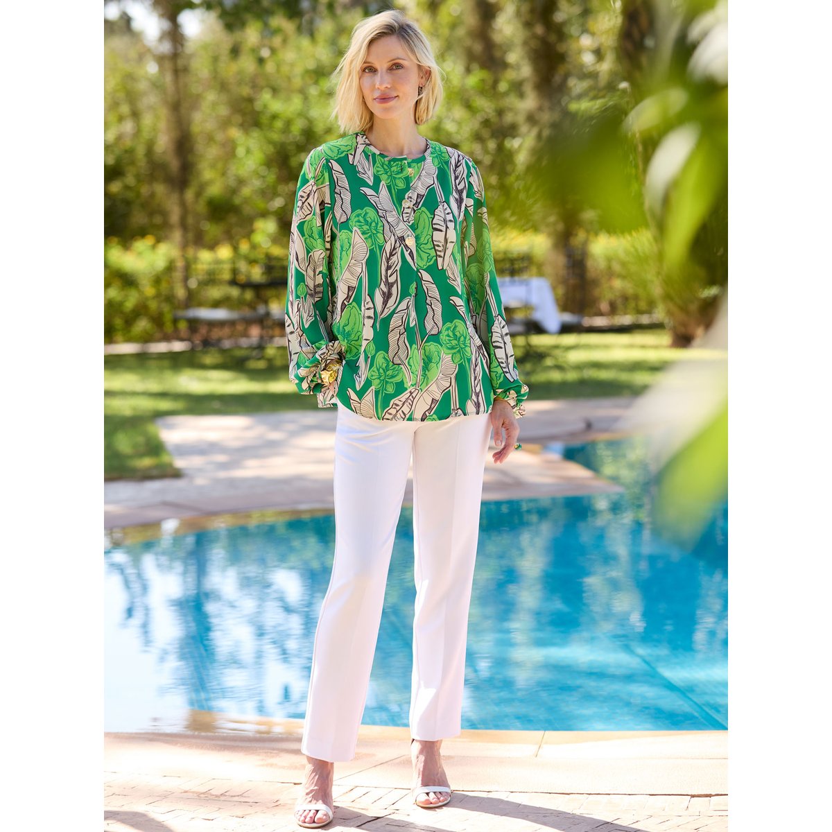 Blouse encolure ronde femme imprimé vert, DAXON