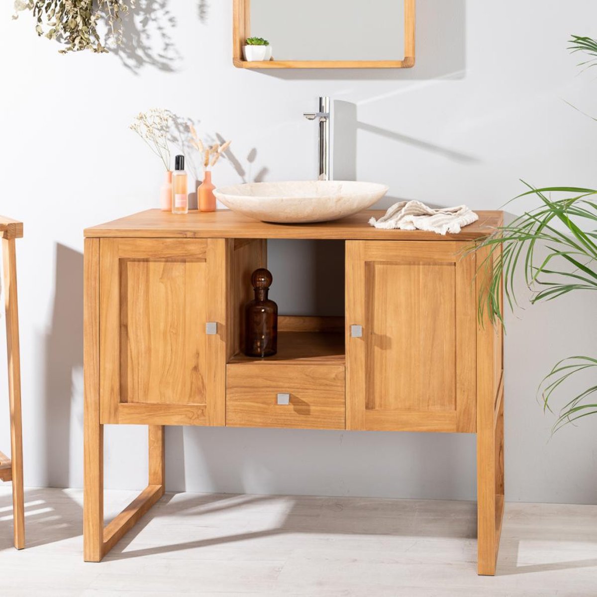 Meuble en teck massif rectangle 100 cm THÉA naturel, WANDA COLLECTION