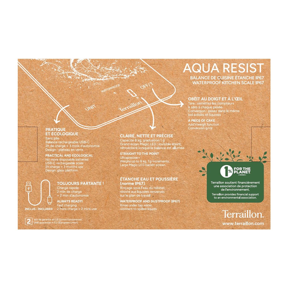 Balance de cuisine AQUA RESIST 15307 couleur unique, TERRAILLON