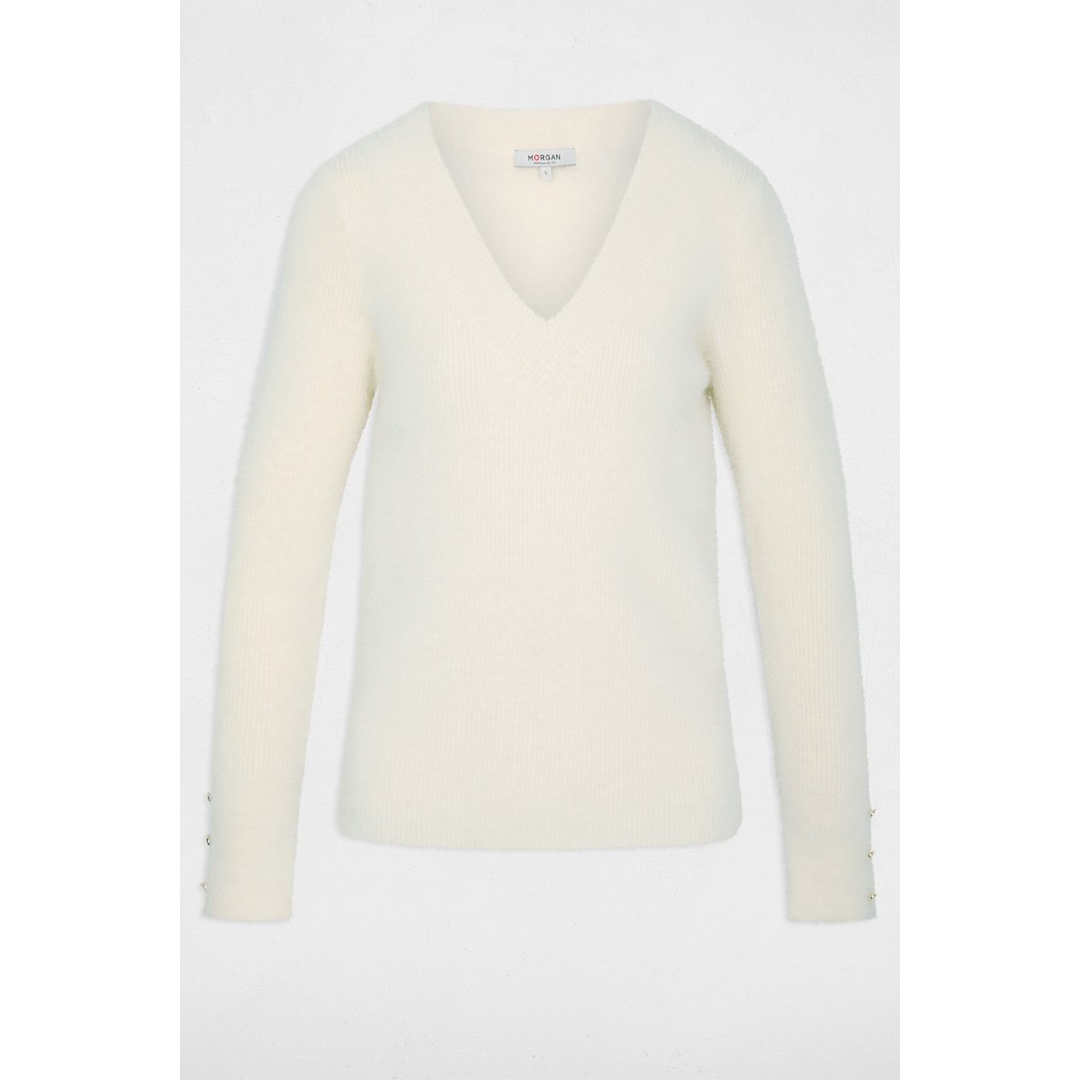Pull col v manches longues ivoire, MORGAN