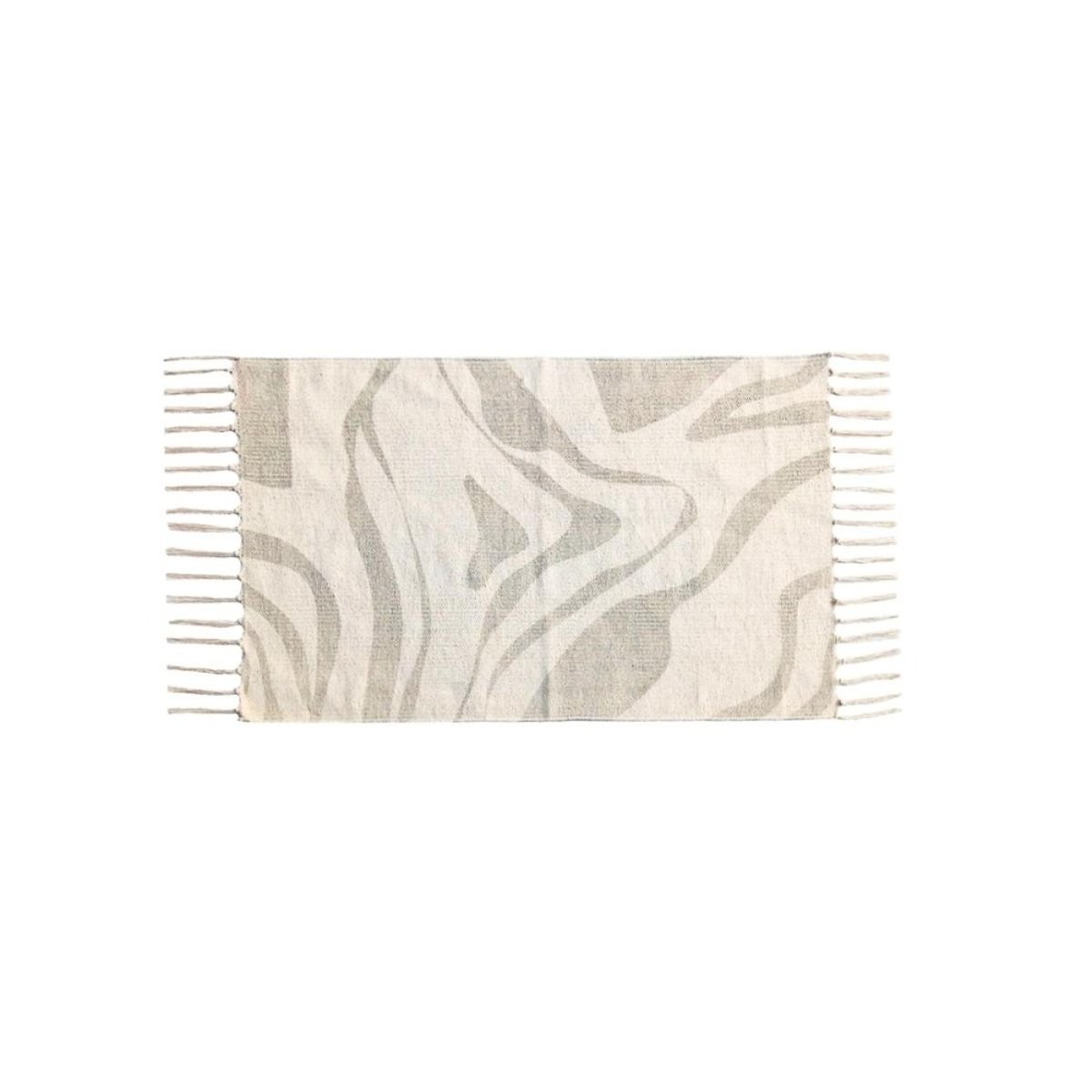 Tapis coton imprimé à franges 60x90cm beige, ORNAMI