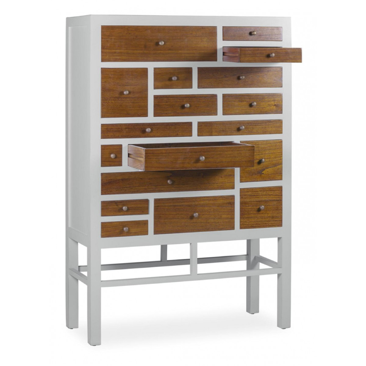 Commode 18 tiroirs bronze blanc, DECORATION D’AUTREFOIS