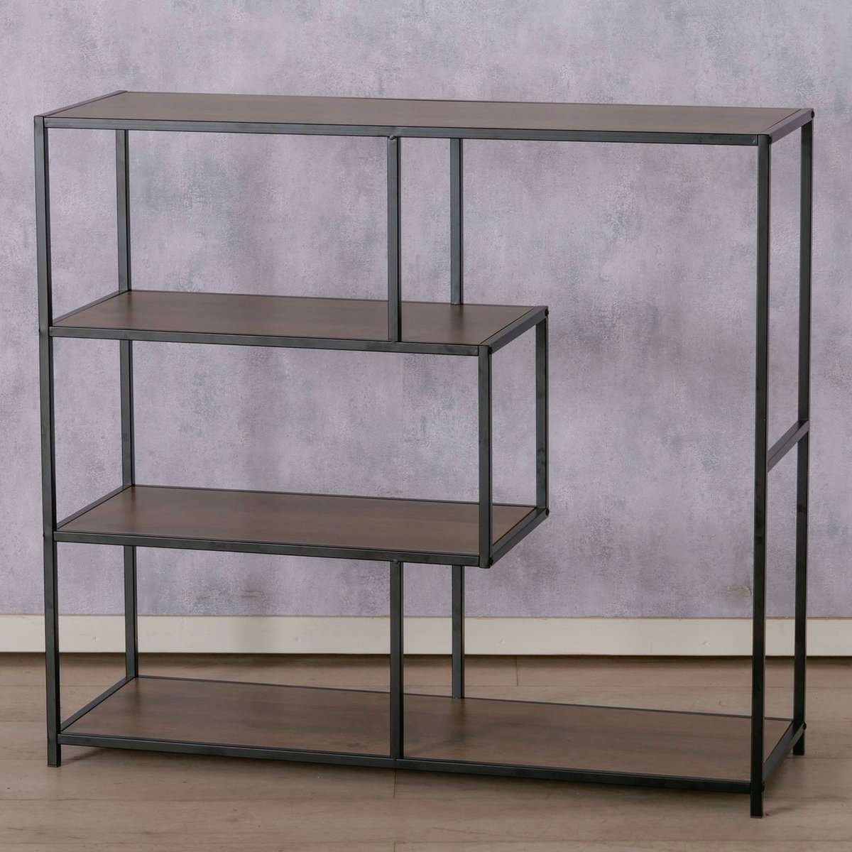 Console d'entrée en bois et métal noir 4 plateaux 100x33x90cm bois, WADIGA