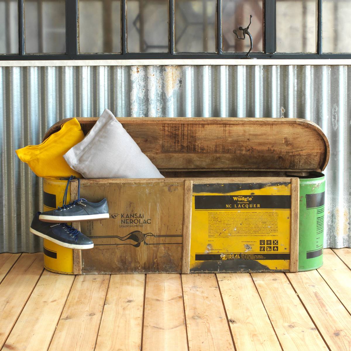 Banc en métal et bois massif VICTORINE multicolore, MADE IN MEUBLES