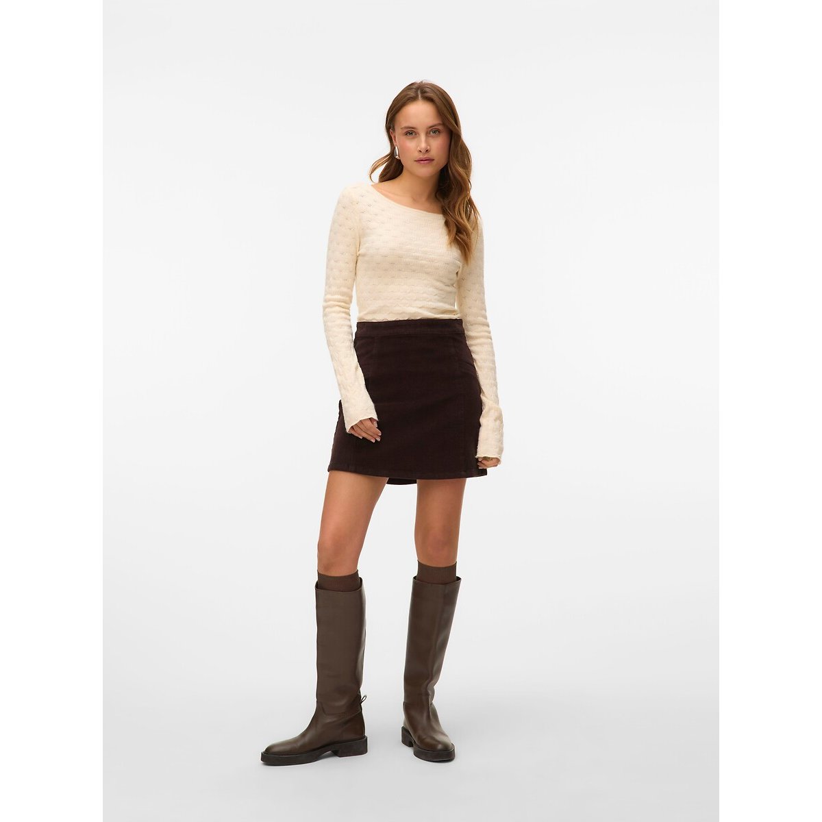 Jupe en velours marron chocolat, VERO MODA