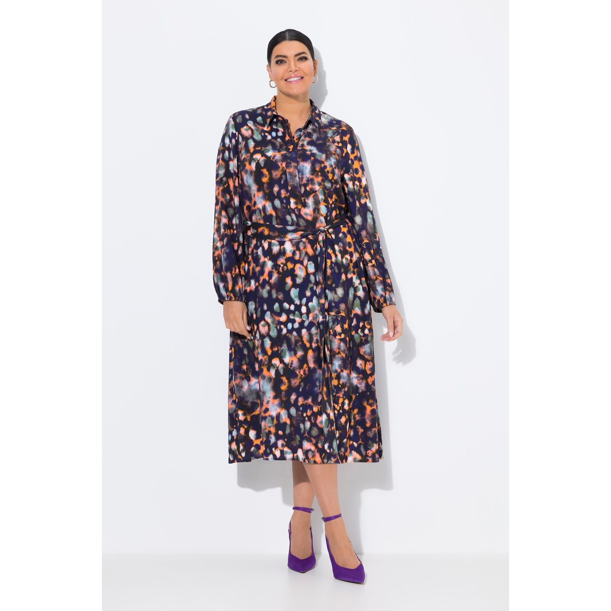 Robe chemisier longueur midi, poches marine, ULLA POPKEN