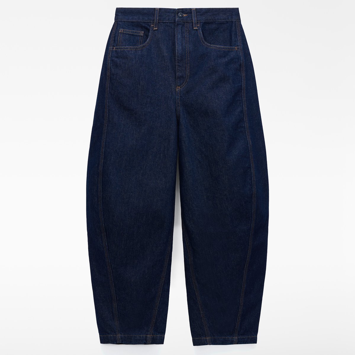 Pantalon coupe barrel en denim de coton bleu marine, ADOLFO DOMINGUEZ