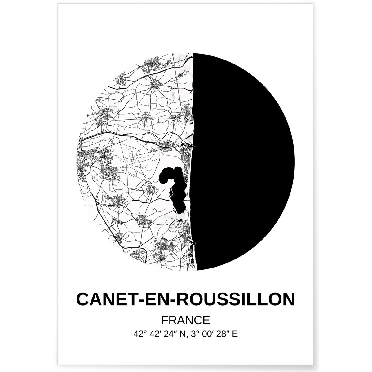 Affiche Carte Canet-en-Roussillon blanc, L'AFFICHERIE