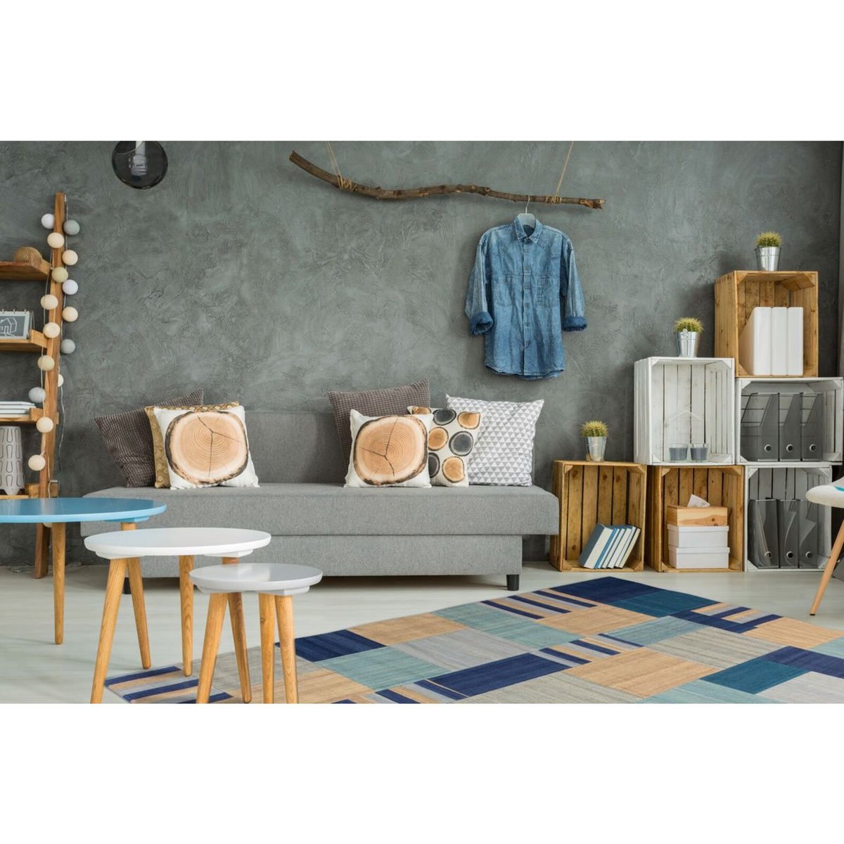 Tapis en coton fait main, RADICAL bleu, multicolore, ARTE ESPINA