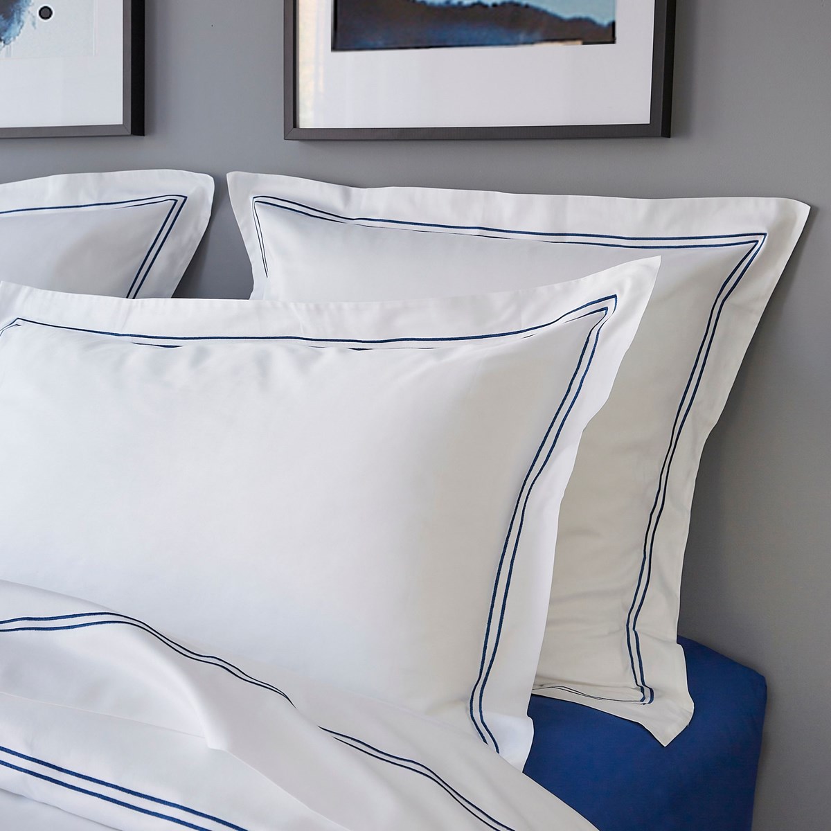 Taies d'oreiller satin de coton ELEGANCE lot de 2 bleu, MPC MAISON