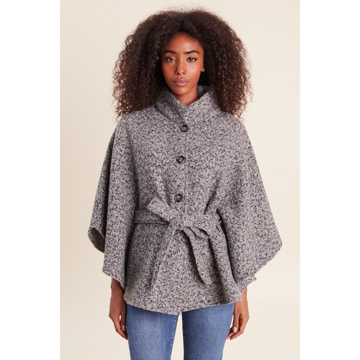 Poncho ceinturé gris clair, BREAL