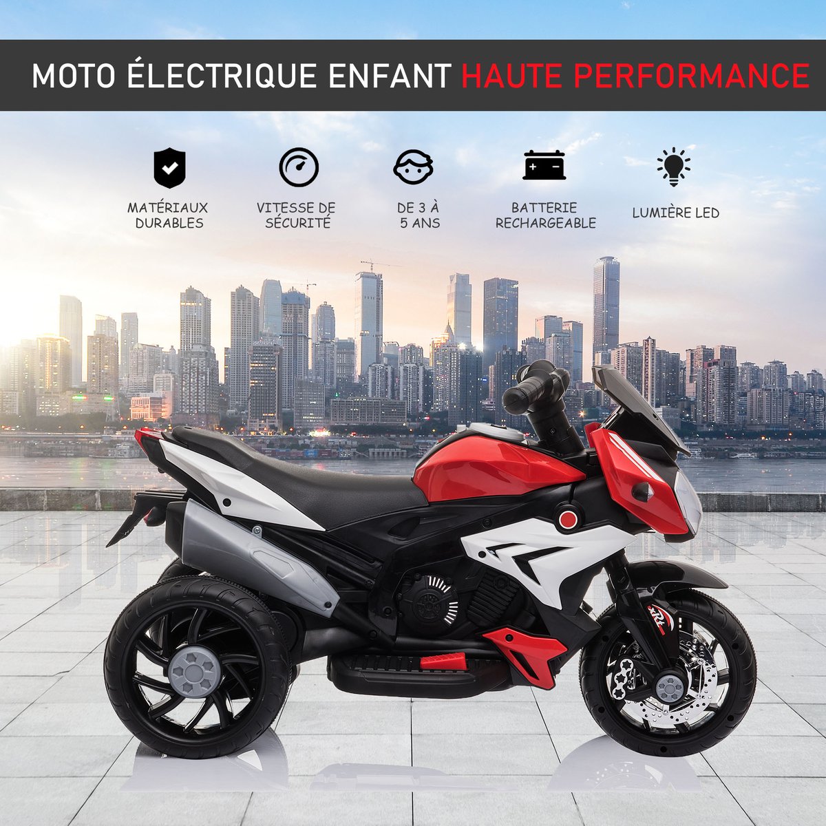 Moto électrique à conducteur assis Plastique rouge, HOMCOM