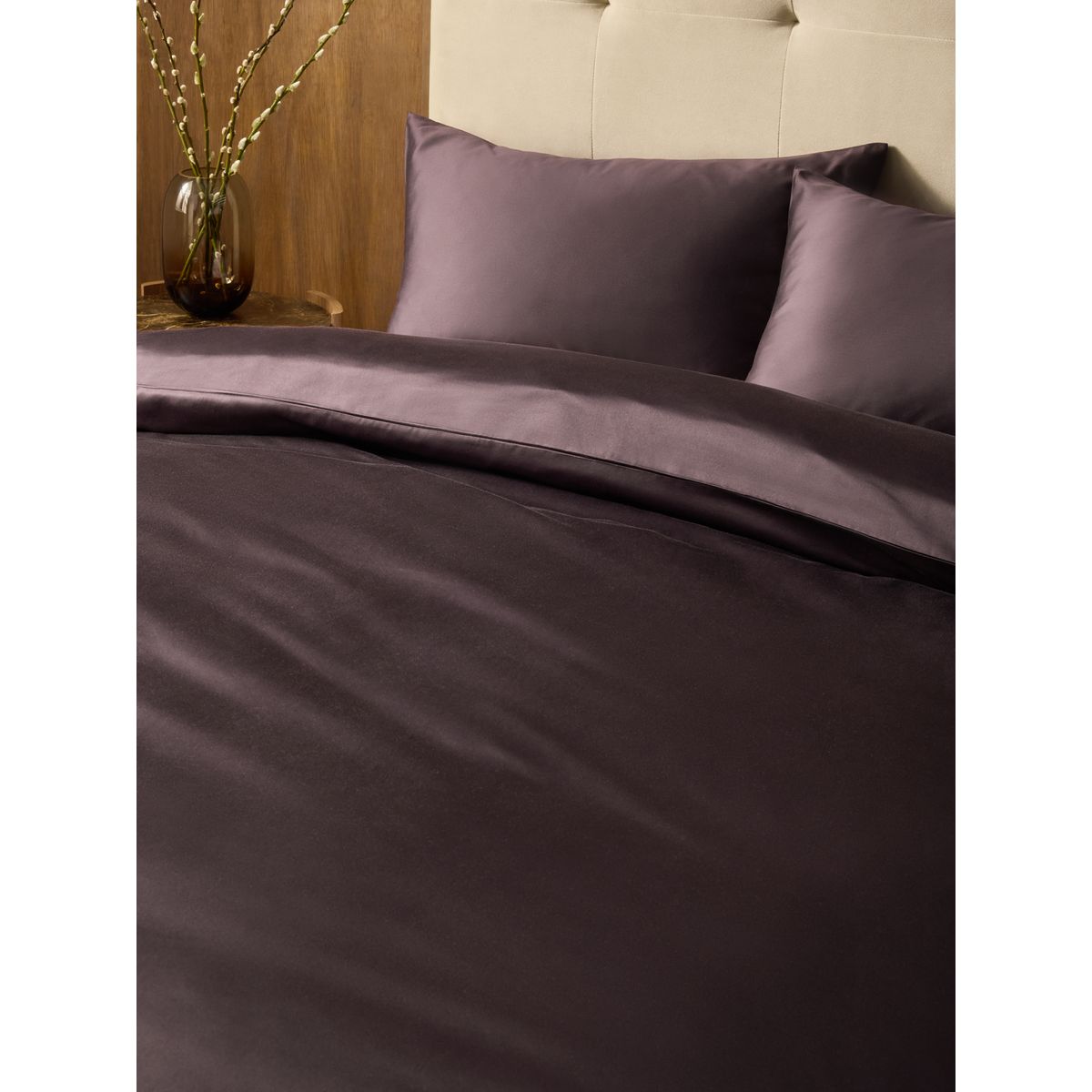 Parure housse de couette satin égyptien marron chocolat, NEXT