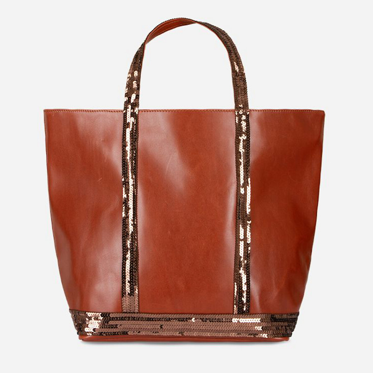 Medium Leather Tote Bag with Sequin Trim brown, VANESSA BRUNO