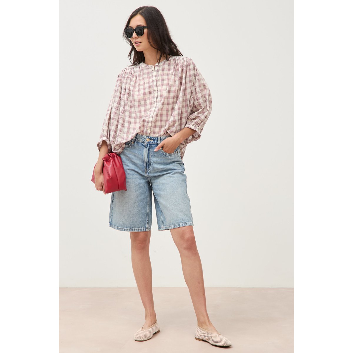 Chemise oversize à carreaux marron cognac, BONOBO