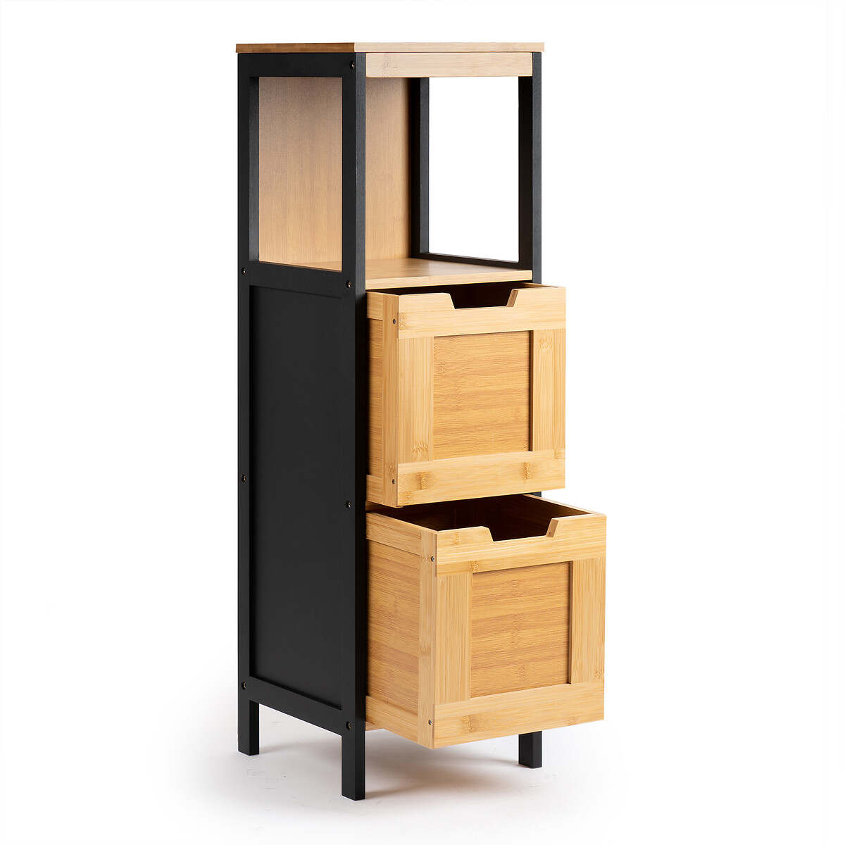 Slatted Bamboo Bathroom Slimline Drawers black, SO'HOME
