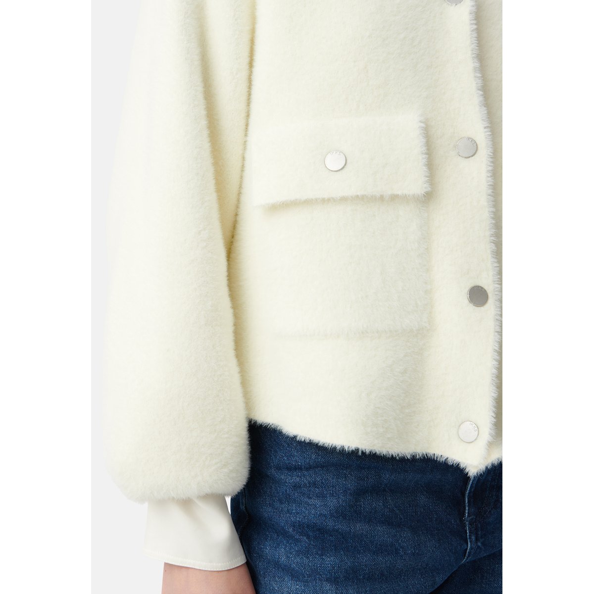 Cardigan tricot duveteux blanc cassé, IKKS