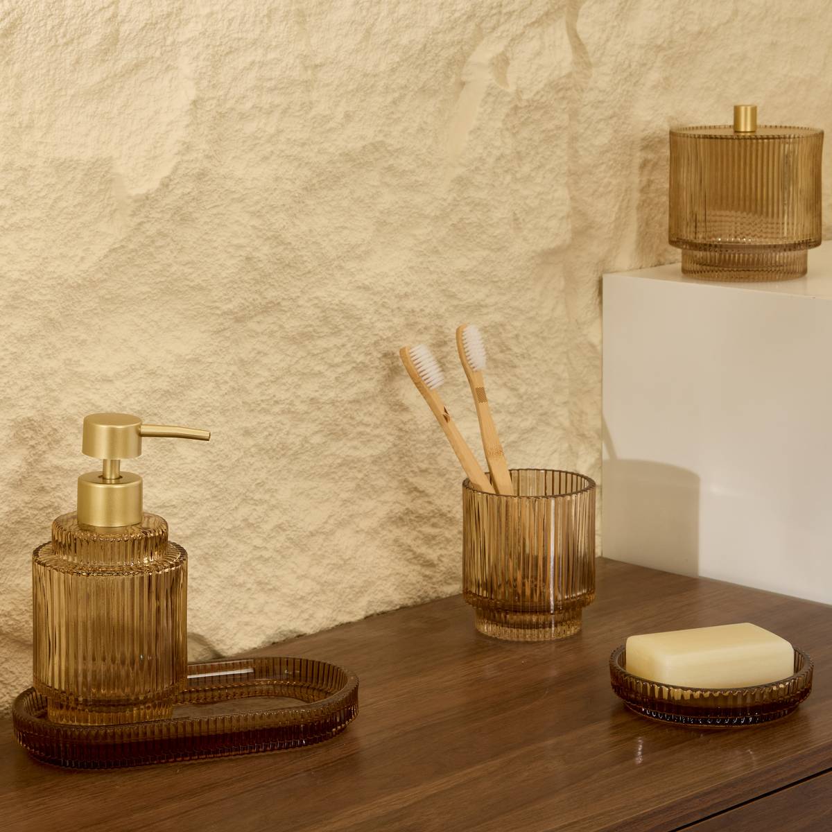 Plateau de salle de bain ovale en verre SOLIS ambre, 5FIVE SIMPLY SMART