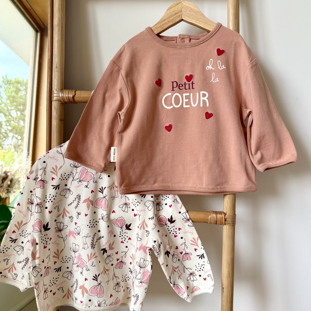 Lot de 2 t-shirts bébé manches longues Aimée rose, PETIT BEGUIN