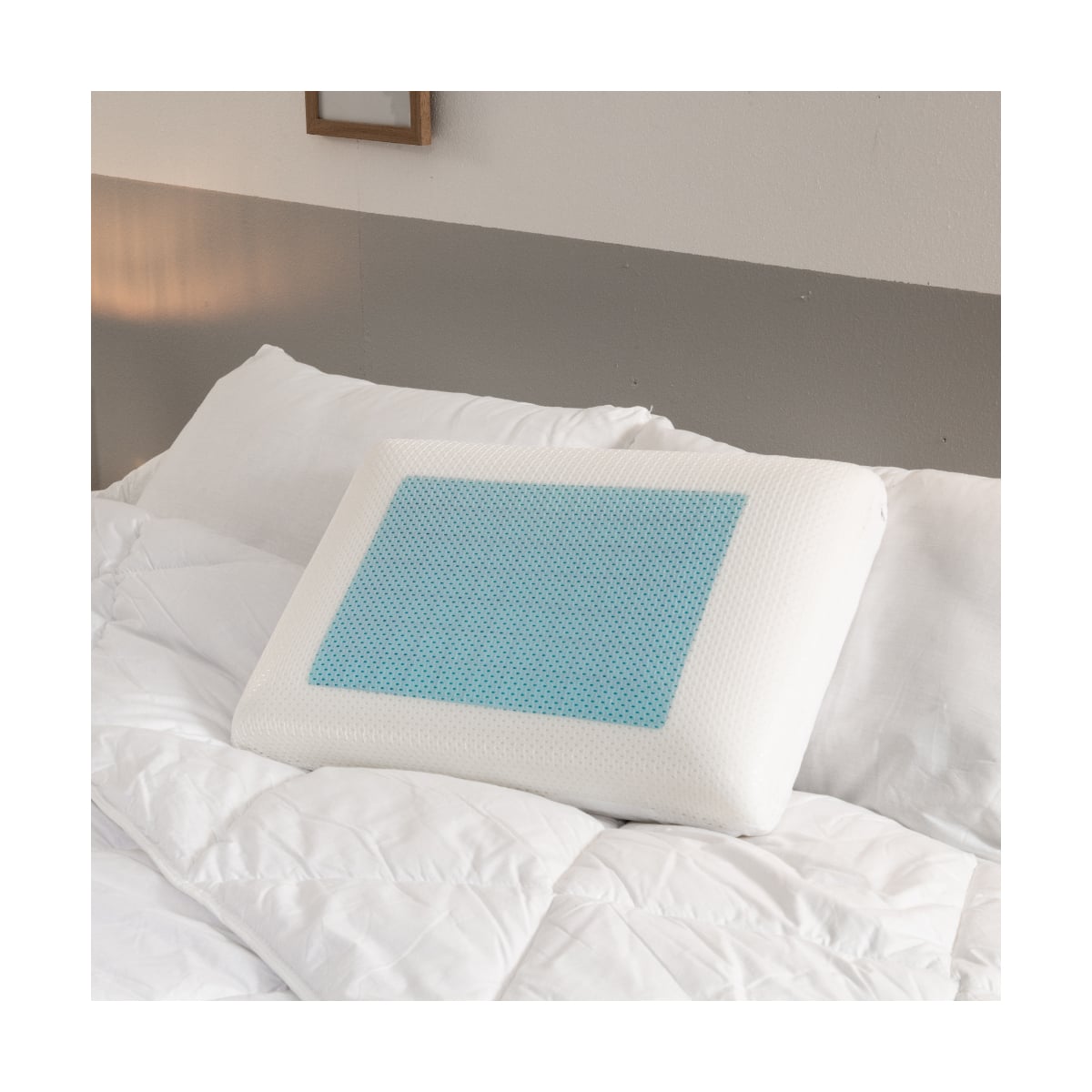 Oreiller ergonomique mémoire de forme gel rafraîchissant blanc, BLEU CALIN