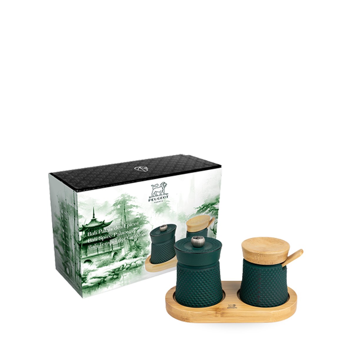 Coffret cadeau - Moulin à poivre Bali fonte vert forêt, PEUGEOT