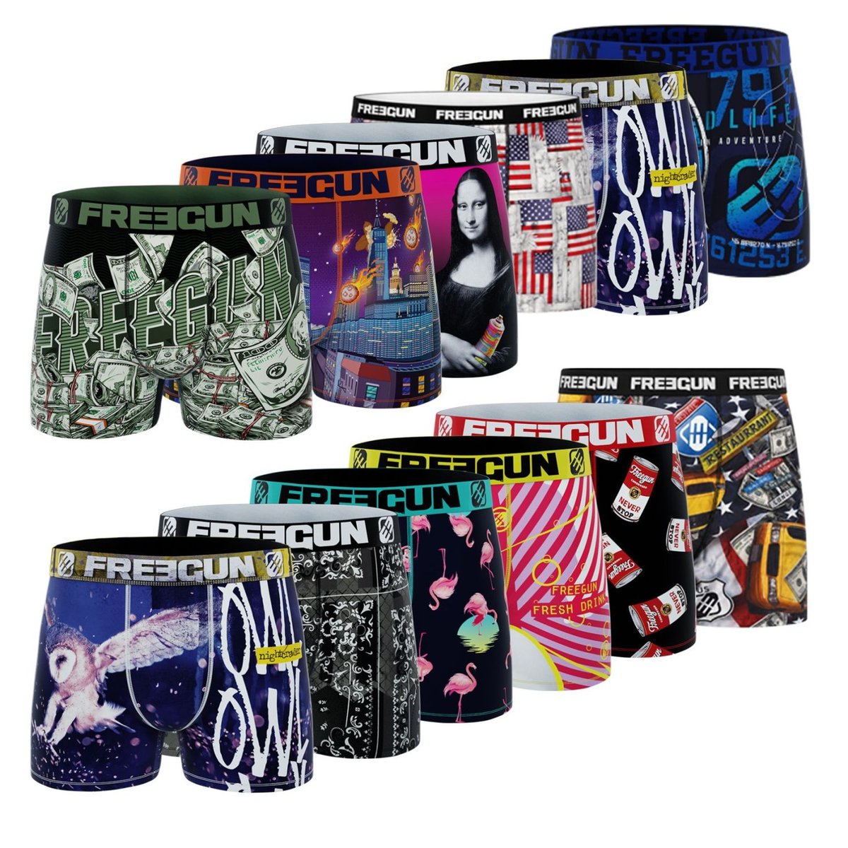 Lot De 12 Boxers Surprise Microfibre aléatoire, FREEGUN
