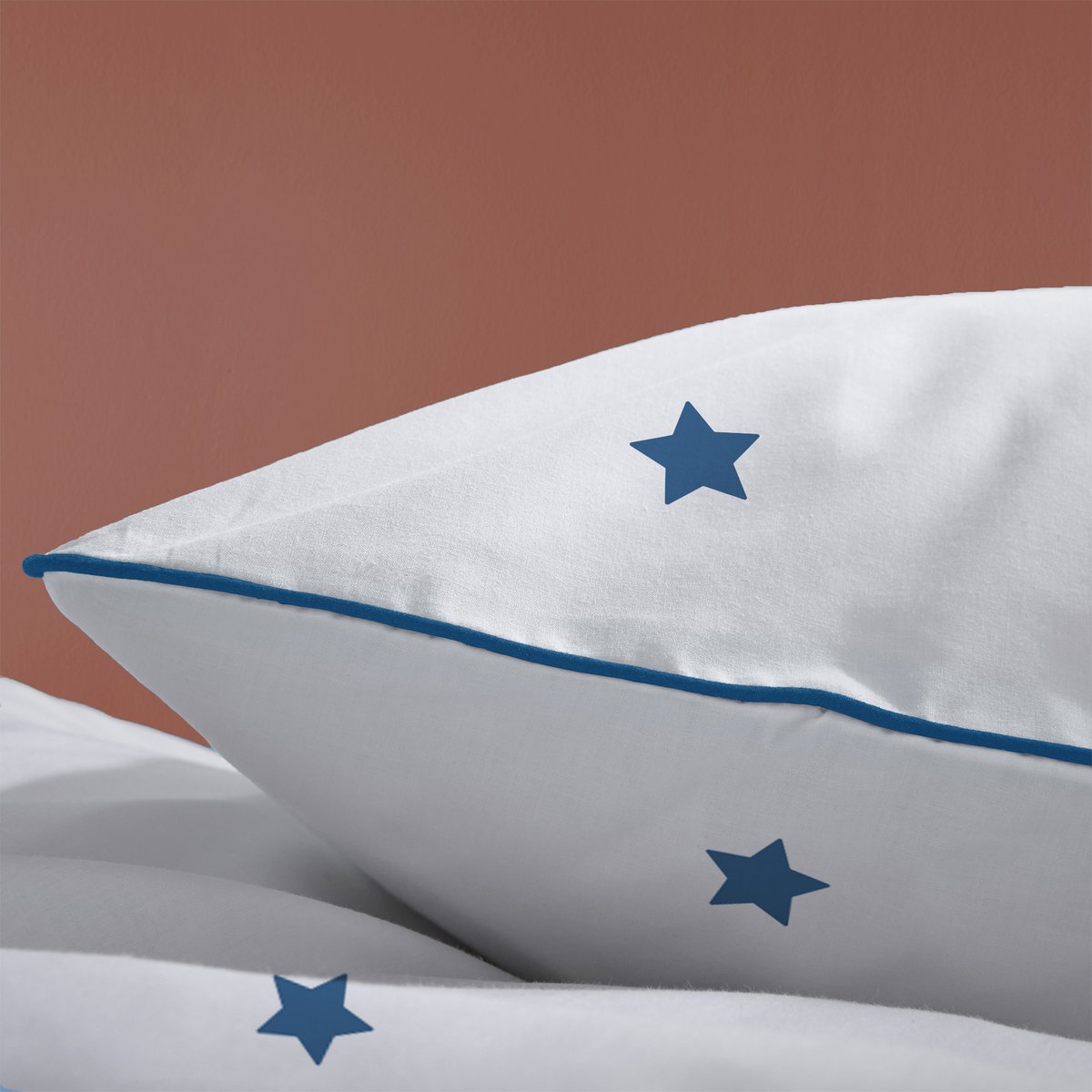 Parure de lit imprimée 100% coton, NUIT ETOILÉE blanc, bleu, MATT ET ROSE